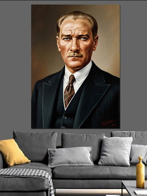 Karizma Tablo Takım Elbiseli Atatürk Portresi Dekoratif Kanvas - Mdf Ahşap Tablo