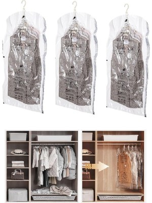 Braventa Collection Tarix Vakumlu Hurç, Dolap Düzenleyici Elbise Saklama Poşeti,%80 Yer TASARRUFU,1ADET 90X60CM,1ADET 10