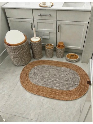 UltraMint Şık ve Modern 6 Parçalı Hasır Görünümlü Banyo Seti, Tarzınıza Zarafet Katın