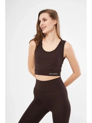 Başak Collection Kolsuz Sporcu Baskılı Crop - Kahve