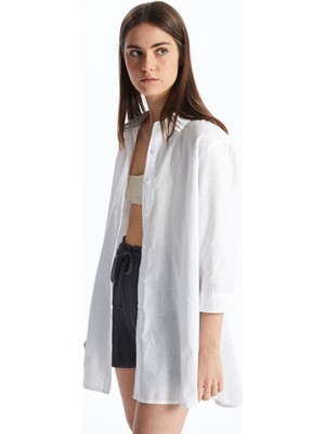 Lc Waikiki Yeni Sezon Gömlek Yaka Düz Uzun Kollu Kadın Plaj Elbisesi