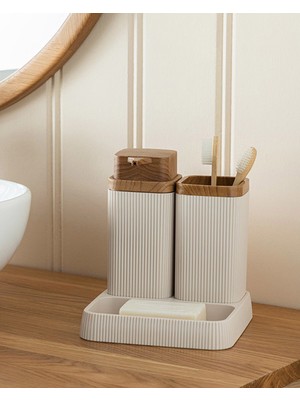 UltraMint Şık ve Rahat 3'lü Banyo Seti, Bej Renkli, Kaliteli ve Kullanışlı Ürün