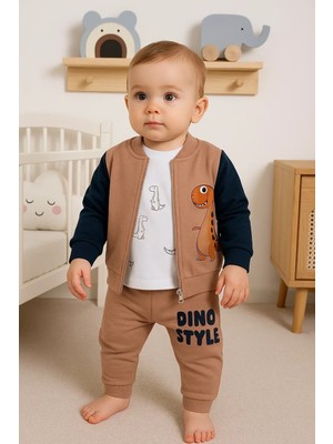 Veralya Dinazor Desenli Hırkalı 3'lü Erkek Bebek Takım
