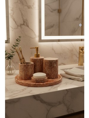 UltraMint El Yapımı Traverten Mermer Banyo Seti 5’li Aksesuar ve Dekorasyon