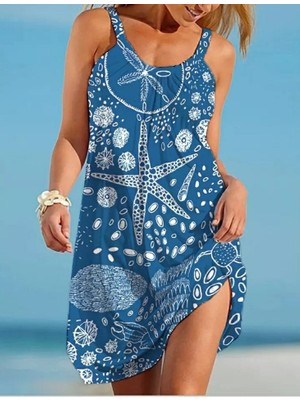 Başak Collection Kadın Askılı Deniz Yıldızı Desenli Süprem Elbise