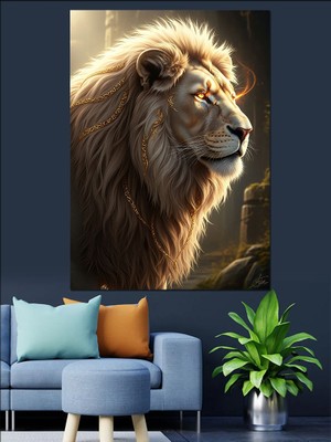 Tablomega Aslan Sakin Yüz Ifadesi Dekoratif Kanvas - Mdf Ahşap Tablo