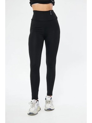 Başak Collection Kışlık Yüksek Bel Toparlayicı ve Sıkılaştırıcı Likralı Şardonlu Tayt - Siyah