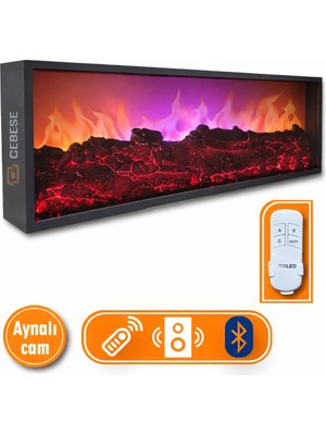 Elektrikli Şömine 100 x 31.5  cm  Bluetooth Ses Sistemli Uzaktan Kumandal