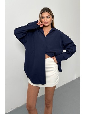 Jee Lee Kadın Uzun Kollu Salaş Basic Gömlek Lacivert - 26Y 2009