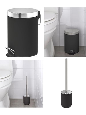 UltraMint Şık 2'li Banyo Seti: Çöp Kutusu ve Tuvalet Fırçası Siyah