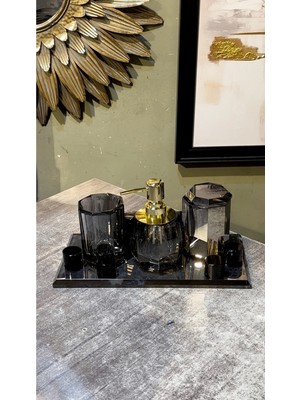 UltraMint Şık Füme Kristal Cam Banyo Takımı, Zarif ve Modern Tasarım