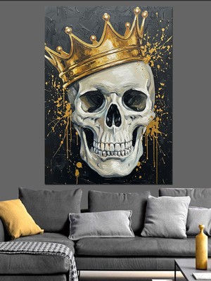 Karizma Tablo Taç Giyen Kafatası Dekoratif Kanvas - Mdf Ahşap Tablo