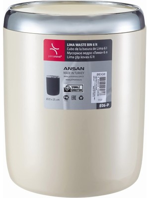 Braventa Collection Lima Krom Dekorlu Çöp Kovası, Bej