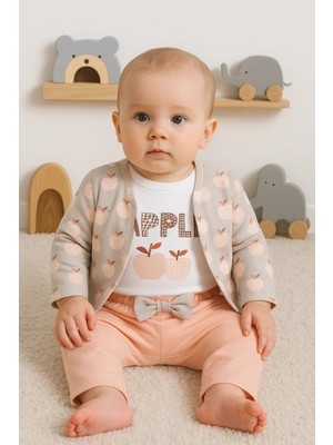 Veralya Elma Desenli Ceketli 3'lü Kız Bebek Takımı