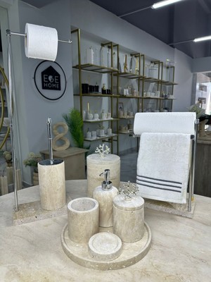 UltraMint Şık 9 Parça Traverten Mermer Banyo Takımı, Zarif ve Dayanıklı Tasarım