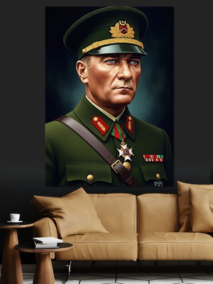 Artmeg Atatürk Askeri Üniformalı Portre Dekoratif Kanvas - Mdf Ahşap Tablo