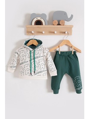 Veralya Çapraz Bears Kapüşonlu % 100 Pamuk Erkek Bebek Takımı