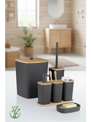 UltraMint Bambu Antrasit 6'lı Safir Banyo Seti, Şıklık ve Konforu Bir Arada