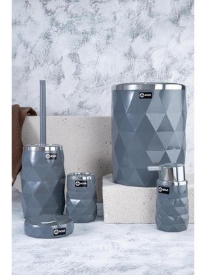 UltraMint Şık 5 Parça Akrilik Krom Desenli Banyo Seti Gri