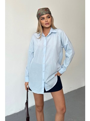 Jee Lee Kadın Uzun Kollu Basic Gömlek Mavi - 26Y 2130