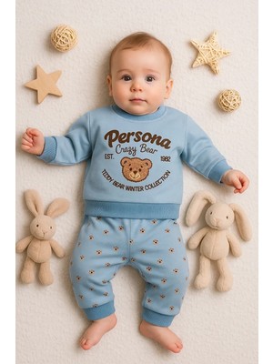 Veralya Persona Bear Nakışlı % 100 Pamuk 2'li Erkek Bebek Takım