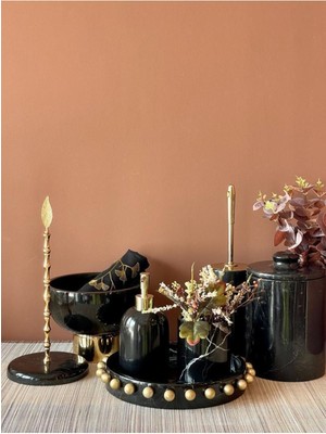 UltraMint Mermer Desenli 4'lü Saf Pirinç Banyo Seti, Şık ve Dayanıklı Tasarım