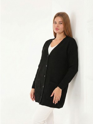 Lanze Anne Düğmeli Dolu Örgü Büyük Beden Triko Hırka 1608