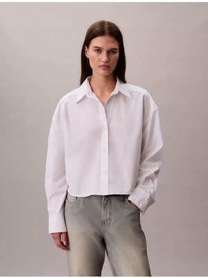 Calvin Klein Kadın Regular Fit Gömlek Yaka Uzun Kollu Beyaz Gömlek LV044E170G-YAA
