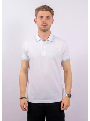 Boss Erkek Kısa Kol  Polo Yaka Yaka ve Kol Uçları Renkli Şerit Kapama Beyaz1 Polo Yaka T-Shirt 50469055-114