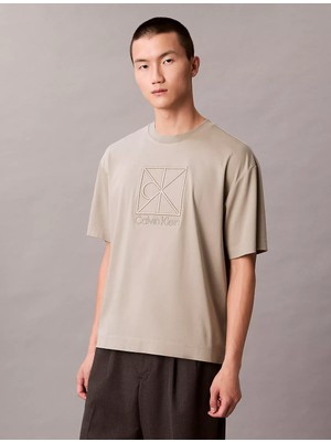 Calvin Klein Erkek Kısa Kol Bisiklet Yaka Ck Yazı Detay Reqular Fit Haki T-Shirt LV04LE200G-2GB