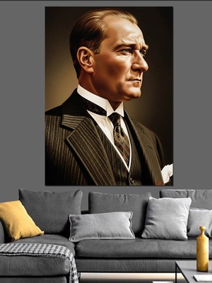 Karizma Tablo Mustafa Kemal Atatürk Profili Dekoratif Kanvas - Mdf Ahşap Tablo