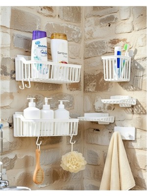 UltraMint Pratik 6'lı Banyo Seti: Sabunluk, Askılık, Fırçalık, Şampuanlık, Duş Seti