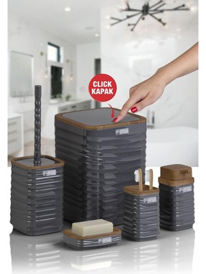 UltraMint Ahşap Desenli Kare Banyo Seti, 5 Parça, Modern ve Şık Tasarım