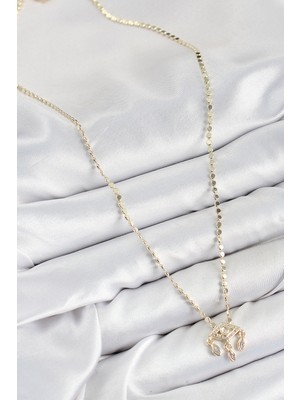 Pirinç Zirkon Taşlı Sallantılı Göz Model Ezme Zincir Gold Renk Kadın Kolye - Lisinya