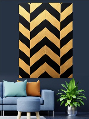 Karizma Tablo Siyah Sarı Geometrik Desen Dekoratif Kanvas - Mdf Ahşap Tablo