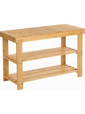 Braventa Collection Ayakkabı Rafı, Ayakkabı Dolabı, Oturma Banklı, Bambu, 3 Raf Zeminli, 70 x 28 x 45 Cm, Koridor, Banyo
