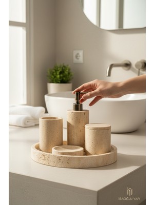 UltraMint Eşsiz Antik Gold Traverten 5 Parça Doğal Banyo Lavabo Seti