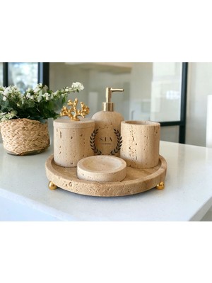 UltraMint Şık 5'li Mermer Banyo Seti, Zarif ve Kullanışlı Tasarım