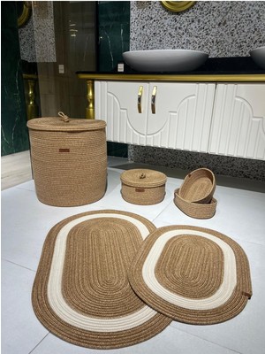 UltraMint Doğal Hasır Banyo Seti: Çamaşır, Paspas ve Makyaj Sepeti