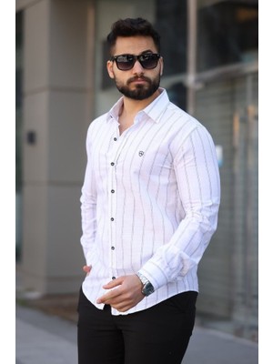 Başak Collection Erkek Pamuklu Çizgi Desenli Gömlek