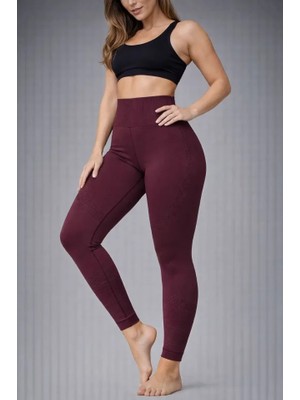 Başak Collection Nonofit Yüksek Bel Full Extra Toparlayıcı Likralı Ön Arka ve Bilek Desenli Tayt - Bordo