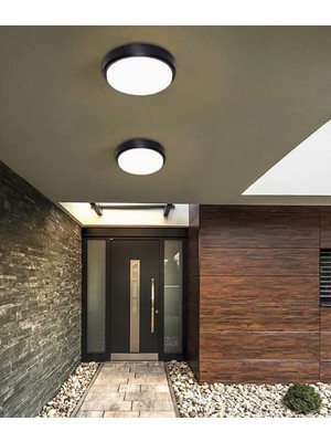 Braventa Collection 15W Artos Siyah LED Nem Su Geçirmez Banyo Bahçe Balkon Modern Tavan Duvar Lambası Beyaz Işık 6500K I