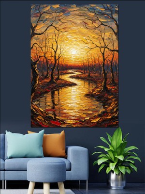 Tablomega Kurumuş Ağaçlar Sonbahar Manzarası Dekoratif Kanvas - Mdf Ahşap Tablo