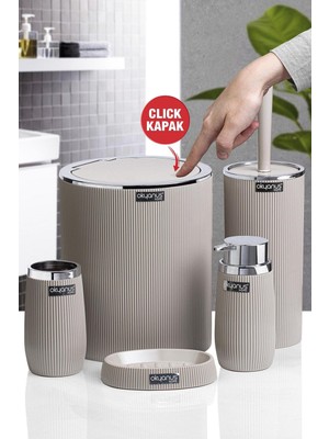 UltraMint Vizon Krom Çizgili Yuvarlak 5'li Banyo Seti, Şık ve Kullanışlı.