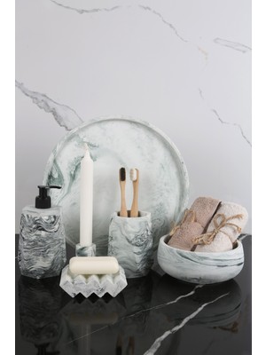 UltraMint 6 Parça Mermer Desenli Dekoratif Beton Banyo Seti