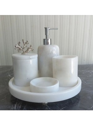 UltraMint Şık Beyaz Mermer Banyo Seti, 5 Parça, Modern ve Zarif Tasarım
