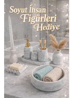 UltraMint Mermer Desenli Beton Banyo Seti 8'li, Sıvı Sabunluk ve Dekoratif Aksesuarlar