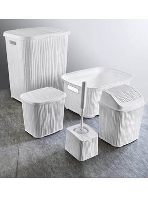 UltraMint Dalgalı 5 Parça Banyo Seti, Kirli Çamaşır Sepeti ve Deterjanlık