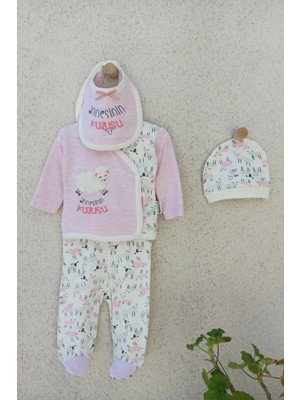 Veralya Annesinin Kuzusu Şapkalı Eldivenli 5'li Kız Zıbın Seti 0-3 Ay