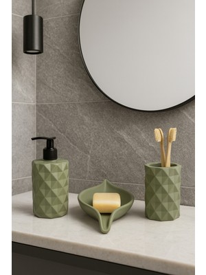 UltraMint Bohem Tarz Çarpraz Desenli Banyo Seti Sıvı ve Katı Sabunlukları, Diş Fırçalık Takımı